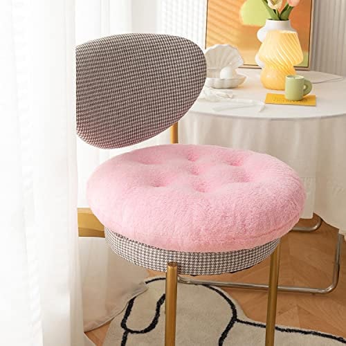Verdicktes Plüsch Sitzkissen,Lammfellkissen Warmes Kissen Stuhl Hocker erhöht für Yoga Office Home Cafe Stuhl Meditation, 17 * 17 inch(45 * 45cm),rund rosa