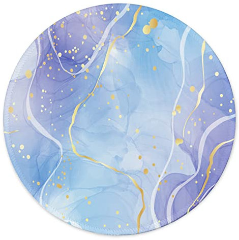 Round Mouse Pad,Gaming Mouse Pad,Non-Slip Rubber Base Mouse Mat with Stitched Edge 7.9 x 7.9 Inch for Laptop Computer (Marble Light Blue Golden)