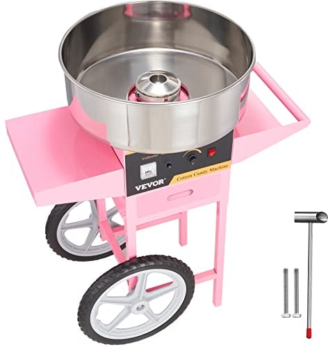 VEVOR Elektrische Zuckerwattemaschine mit Wagen, Kommerzielles Zuckerwattegerät 1000 W mit Edelstahlschüssel, Zuckerschaufel und Schublade, Perfekt für Kindergeburtstag, Familienfeier, Rosa