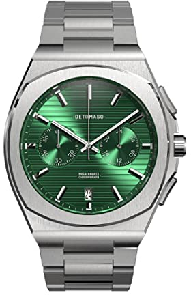 DeTomaso VOLTRE Chrono First Edition Green Grün Herren-Armbanduhr Analog Quarz Edelstahl Silber