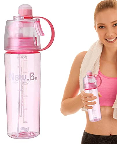 pologmase Mist Water Bottle - 600ml Daily Water Intake Bottles,2-in-1 Portable Misting Sports Bottle for Gym Running Cycling, Mist and Sip Function