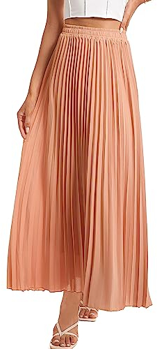 TEERFU Elastischer Damenrock, hohe Taille, fließender Faltenrock, Chiffon, Swing, A-Linie, Strand, Maxirock, dunkelrosa, 48