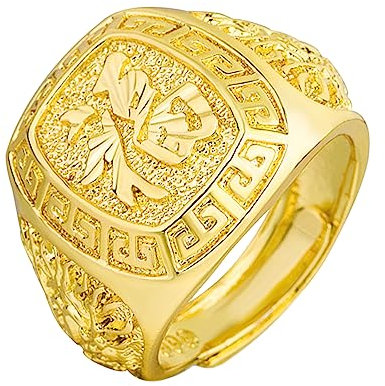 JewelryWe Herren-Ring Gold Ring Herren - Glück Vergoldet Rechteckig Siegelring Band Bandring Offener Daumen Fingerring verstellbare Größe Geschenk für Männer