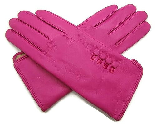 TheGloveHut Damen Echtes Weiches Leder Handschuhe Vollständig Gefüttert Geschenk Verpackt (Leuchtend Rosa, M 7 )