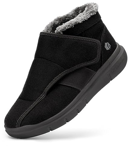 FitVille Women Extra Wide Diabetic Winter Boots, Adjustable Non-Slip Fur Lined Warm Ankle Boots, Outdoor Swollen Shoes, Black, 6 X-Wide