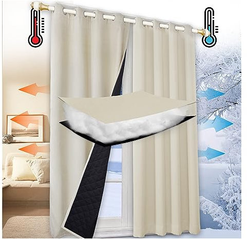 Mewkew Rideau Occultant Thermique à œillets L132×H213cm Rideaux Salon Imperméables Anti Bruit Décoratif Dressing Chambre Enfant Adult Cuisine Rideau 2 PCS