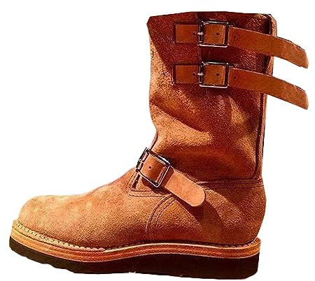 SIULAS Renaissance Kurze Reitstiefel Mittelalterliche Cosplay Stiefel Retro Motorrad Stiefel mit Medium Run Klassische Runde Kopf Gürtel Herren Steampunk Stiefel,Braun,43