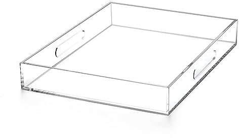 Durratou Acryl-Serviertablett (29,5 x 25,5 cm) mit Griffen, auslaufsicher, transparentes dekoratives Tablett für Vorspeisen, Frühstück,