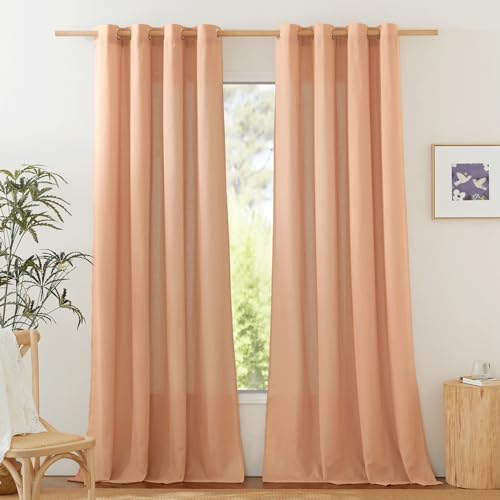 PONY DANCE Vorhang Leinen Wohnzimmer Gardinen im Landhausstil Ösenschal 2er Set H 245 x B 140 cm Leinenoptik Gardinen Halbtransparent Boho Style Vorhänge für Schlafzimmer, Ziegelrot