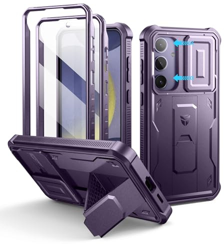 Dexnor Kompatibel mit Samsung Galaxy S24 Plus Hülle mit Eingebaute Schiebekamera Abdeckung&Displayschutz&Kickstand, Schwerlast Stoßfestes Robustes Handyhülle Ganzkörper Stoßfänger Schutzhülle - Lila