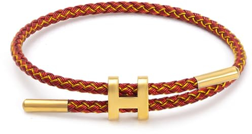 H Bracelet Femme Bracelet Acier Inoxydable Femme Bracelet Homme Acier Ajustable Bracelet Personnalisé Cadeau pour Femme, Amoureux, Amis, Famille (Or Rouge)