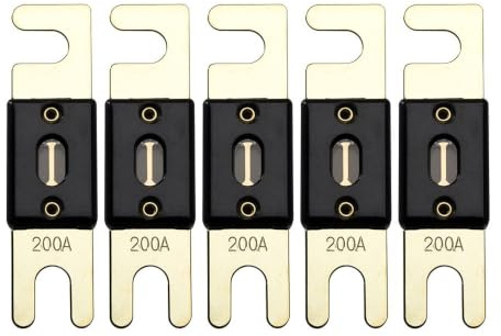 Offgridtec 200A ANL Sicherung Set für 72V DC Systeme, Hochstrom-Streifensicherungen mit Kupferanschlüssen, Niedrigem Kontaktwiderstand, Funken-Schutz, Schraubmontage, DIN43560/1 Zertifiziert, 5er-Pack