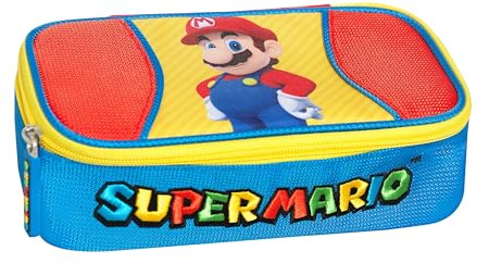 Super Mario Federmäppchen für die Schule, offizielles Super Mario Federmäppchen, für Jungen und Mädchen, oval, ideal für die Aufbewahrung von Schreibwaren, mit praktischem Reißverschluss, 22 x 7,5 x