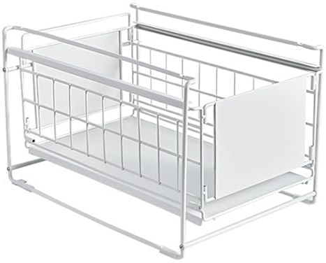 TemkIN Deslizable Organizador Bajo Fregadero, Despensa Apilable Cocina Organizador de Armarios con Cajones Deslizantes de Malla, Multiusos Organizador de Baño(Color:Weiß,Size:1)