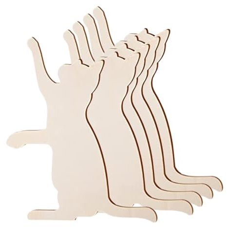 kowaku 5X Wood Cat Cutouts Ornaments Lightweight Unfinished Wooden Cutouts Blank Wooden Slices for DIY Craft Art Project Drawing