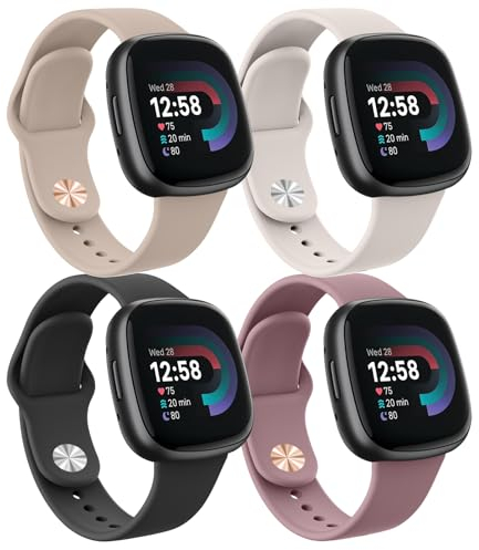 AK 4 Stück Armband für Fitbit Versa 4/Versa 3/Sense/Sense 2, Silikon Wasserdichtes Sport Uhrenarmband für Damen Herren, Verstellbares Ersatzarmband