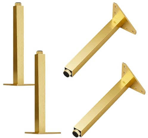 Tischbeine Höhenverstellbar, 4 Stück Quadrat Möbelfüße Gold Tischfüße Höhe: 6-30cm Sockelfuß Aluminiumlegierung | Eloxierte Oberfläche | Couchtisch TV Tisch Beistelltische Kommode-20cm/7.9