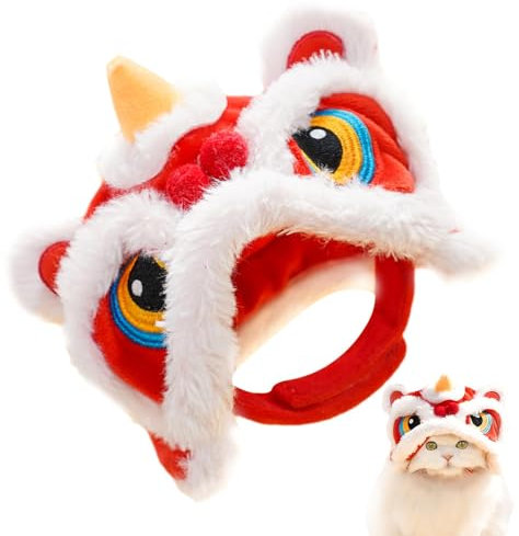 Niedliche Plüschmütze für kleine Haustiere, Kopfbedeckung für kleine Haustiere, Kopfbedeckung, Winter-Hundemütze, Cosplay-Mütze, Katzenhut, Katzenhut, chinesischer Hut, chinesischer Löwen-Hut,