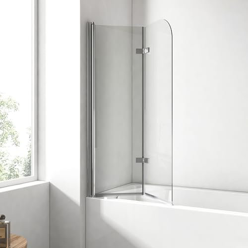 EMKE Duschwand für Badewanne 110x140 cm, Badewannenaufsatz 2-teilig Faltbar Badewanne Duschwand, Duschtrennwand für Badewanne Badewannenfaltwand 6 mm Sicherheitsglas Duschabtrennung Badewanne