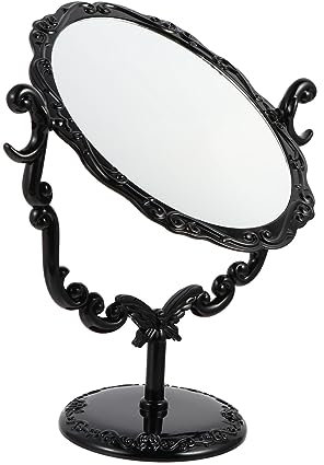 LALADEFIEE 1stück Retro Kosmetik Spiegel Vintage Desktop Make-up Spiegel Mit Rotationsfunktion Design Für Schminktisch Stabiler Standfuß Für Täglichen Gebrauch Schwarz