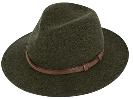 fiebig Dover Traveller Wollfilzhut | Crushable & Waterproof Filzhut mit Ledergarnitur | Outdoor Hat (59-L, Olivgrün-Melange)