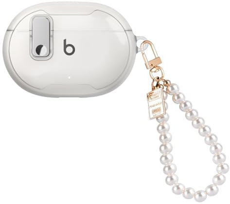 DiyGody Compatible for Beats Studio Buds/Studio Buds + Case with Luxury Pearl Keychain, Unique Security Lock Design TPU Shockproof Protective Cover Case for Beats Studio Buds Plus-Clear