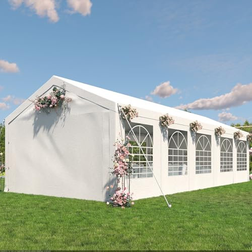 TRIUMPHKEY Tente de Reception 5x10,Barnum UV 50+,Tonnelle de Jardin Exterieur,Tonelle Tente pour Les Mariages, Les fêtes, Les rassemblements Blanc Construction en Acier galvanisé avec raccordement