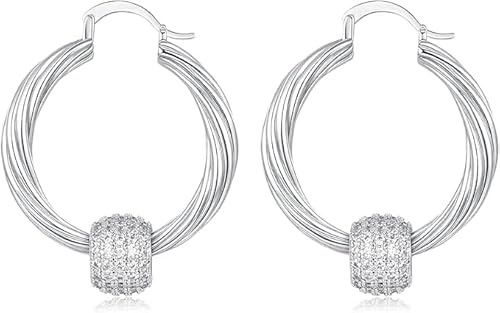SIlver Filled Hoop Earrings with Disco Ball Charms, 15g Each (Silver)