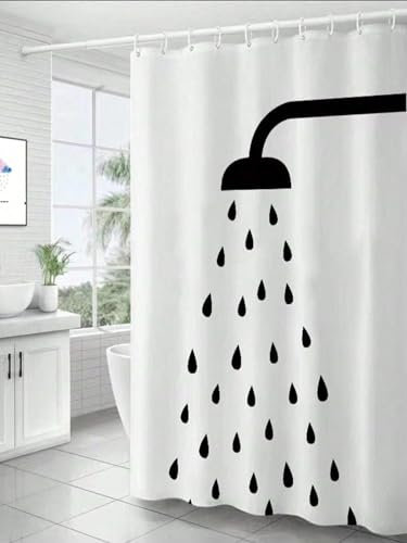 NXMYDBD Cortina de Ducha de baño con diseño de Cabezal de Ducha Negro, Cortina divisoria Impermeable, decoración artística para bañera con Ganchos. 175x190cm/(WxH)