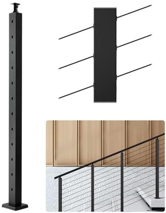 VEVOR Poste de Barandilla de Cable, 1 PCS Poste de Barandilla 106,7 x 2,5 x 5 cm en Ángulo de 30°, Poste de Acero Inoxidable SUS304 con Soporte Horizontal y Curvo, Negro, 1JZLGZXHS106VRA3X001V0