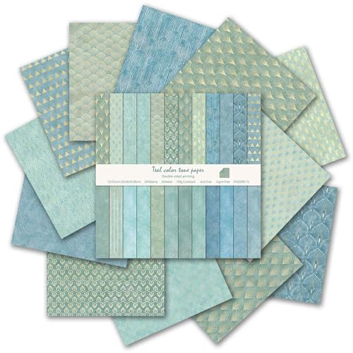 Scrapbook Papier Buntes Scrapbook Bastelpapier mit Muster, 24 Blat Scrapbooking Papier Doppelseitiges Dekorpapier, Boho Motivpapier für Journal Scrapbooking (Blau, 30,5x30,5 cm)