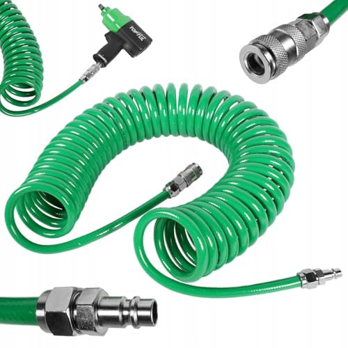 TOPTUL Druckluftschlauch Druckluft Spiralschlauch 15 m Außen 12mm x Innen 8mm Grün Für Einen Kompressor Luftschlauch Kompressorschlauch Pneumatik Spiral Luftdruckschlauch KHLC0815E