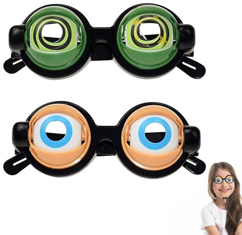 Lustige Brille Set+2 Stück Spaßbrillen für Party+automatisch schließende Augen+leicht & robust+Grün & Klassik Design