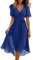Robe Ete Femme Longue Fluide Mariage Boheme De Cérémonie Mousseline Robe Femme Chic Et Elegant Mariage Cocktail Dentelle Vetement Ete Manches Courtes Fleurie Légère Summer Dress(Bleu,XL)