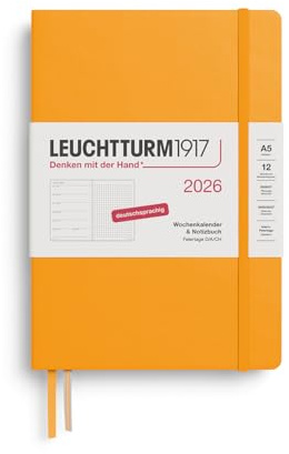 LEUCHTTURM1917 372521 Wochenkalender & Notizbuch Dotted Medium (A5) 2026, 12 Monate, Rising Sun, Deutsch