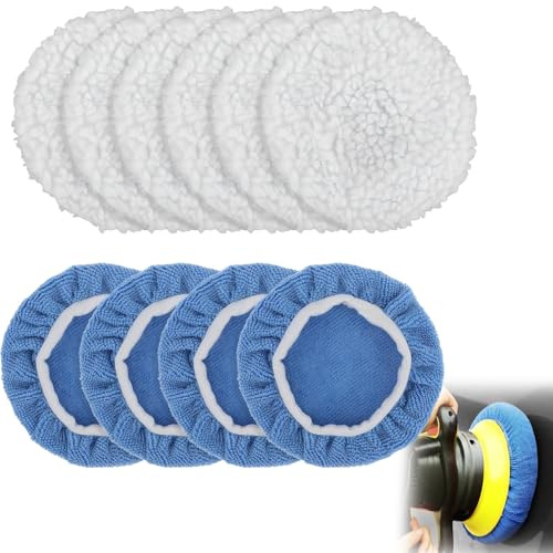 PMELCXD Polieraufsatz Set 10-teilig Auto Polierpads 5-6 Zoll Blau Weiß Poliermaschine Zubehör Polieren Reinigen Wachsen Komplettset