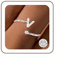 Maynor A-Z Buchstaben Ring Silber 925 Damen Cubic Zirkonia Wasserfeste Ringe – Verstellbare Rings von Größe 50 bis 60 Daumenring Fingerring Initialen Schmuck