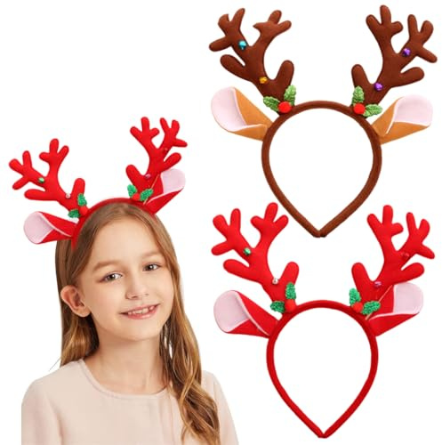 WeddHuis Bandeaux de Noël, 2 pièces, Serre-tête pour fête, Accessoire Noël, Chapeaux à thème, Serre Tête Renne, Cornes de renne