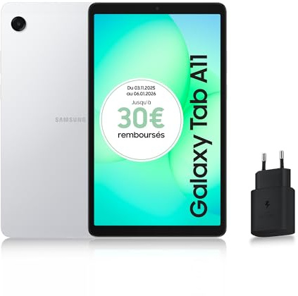 Samsung Galaxy Tab A11 8.7 WiFi 128 Go, Tablette Android, RAM 8 Go, Son 3D, Argent, Chargeur Secteur Rapide 25W Inclus, Version FR