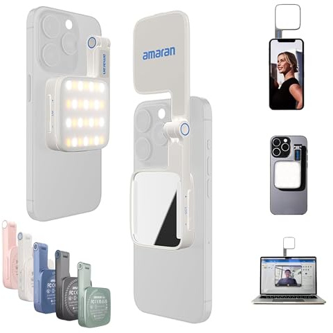 Aputure Amaran Go - Luce magnetica per telefono selfie | Fonte di luce LED doppia con luce da specchio regolabile, Cct 2700 K-6500 K, ricaricabile, per selfie, trucco