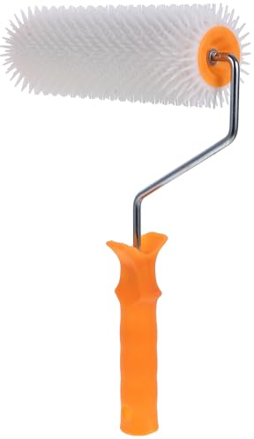 MALUGOGO Selbstnivellierende Zementboden-Nagelrolle, 23 cm, Spiked Estrich-Mischrolle, 14 mm Zahnhöhe für Bodenbelag, Estrich und Entschäumer, zufällige Farbe