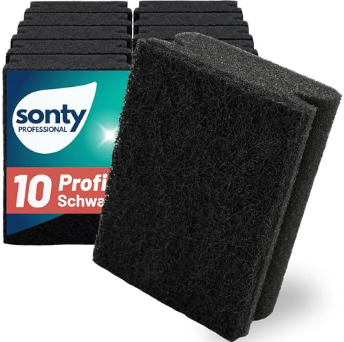 SONTY Spülschwamm Schwarz - 10 x Profi Schwamm | Küchenschwamm mit Schleifmittel - Topfreiniger Putzschwamm Küche gegen hartnäckigen Schmutz (9 x 7 x 4 cm - 10 Schwämme)