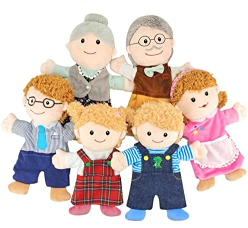SUPYINI Handpuppen Set Weichem Plüsch,6pcs 30 cm Große Fingerpuppen mit Familienmitgliedern Pädagogisches Geschichtenerzählen und Rollenspiele (Opa + Oma + Vater + Mutter + Sohn + Tochter)