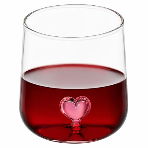 iplusmile 300ml Trinkglas mit 3D-Herz im Inneren | Spülmaschinenfest, ideal für Eiskaffee, Milch und Saft, vielseitiges Wasserglas und Cocktailglas