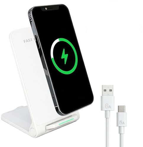 15W Foldable Wireless Charger Stand Wireless Charging Station for iPhone 17-11 XS XR, Android Wireless Charging Station Phone Inductive Charging Stand for Samsung Galaxy S23 S22 S21 S9 S8 White