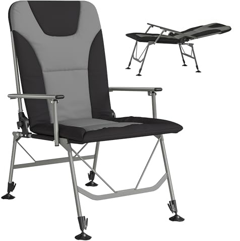 Outsunny Padded Camping Chair for Adults Portable Reclining Black