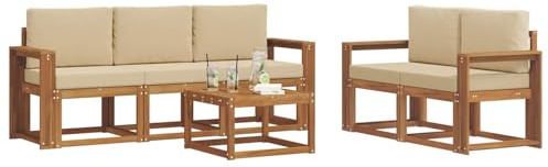 vidaXL Outdoor-Sofagarnitur mit Kissen 6 pcs Natur und Beige, Outdoor-Sofa, modernes Modul-Design, Lounge-Set für Terrassen, strapazierfähige Gartenmöbel für den Outdoor-Komfort
