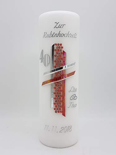Kerze Rubinhochzeit 40 mit Namen & Datum RH-05