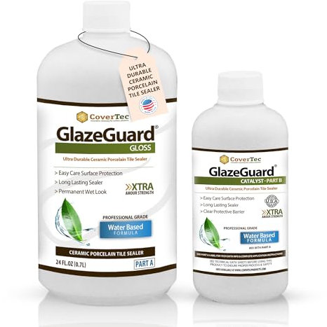 CoverTec GlazeGuard Gloss Floor, Wall Sealer for Ceramic, Porcelain, Stone Tile Surfaces Pro Grade (2 Part Kit A+B = 1 Qrt)