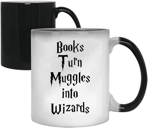 Magische Tasse | Hitzeempfindliche Farbwechsel-Tasse | Bücher Verwandeln Muggel in Zauberer | Muggles into Wizards Geschenk | Kaffeetasse für Büro & Zuhause | Geschenk für Fans & Leseratten